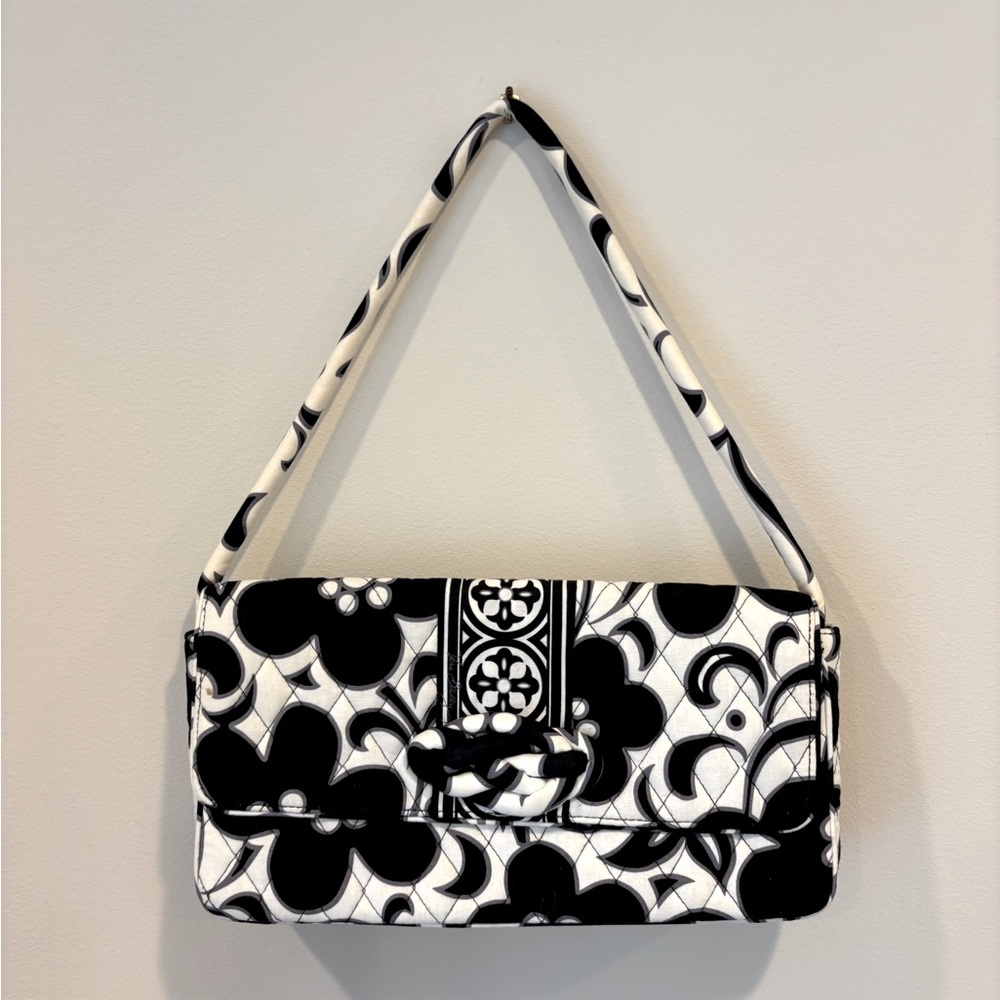 Vera Bradley Black and White Knot Just A Clutch Graphic Floral Shoulder Bag